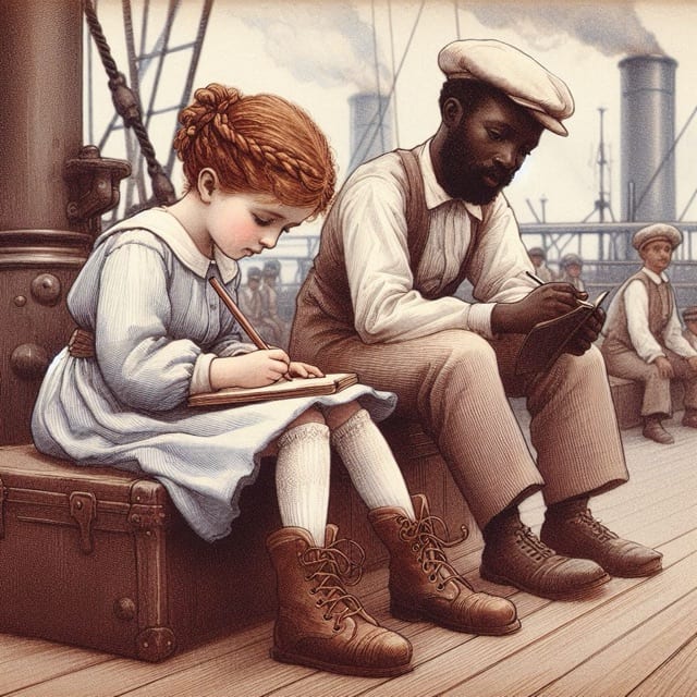 Reading on deck beside a sailor